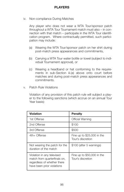 The Sony Ericsson WTA Tour 2010 Official Rulebook - Tennis Canada