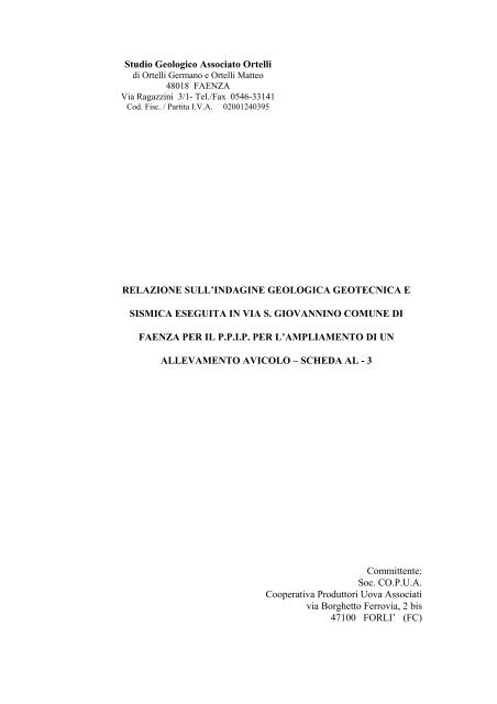 Relazione geologica, geotecnica e sismica - Comune di Faenza
