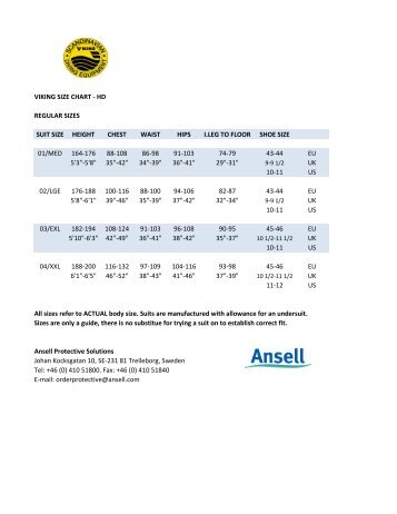 viking size chart - Ansell Protective Solutions