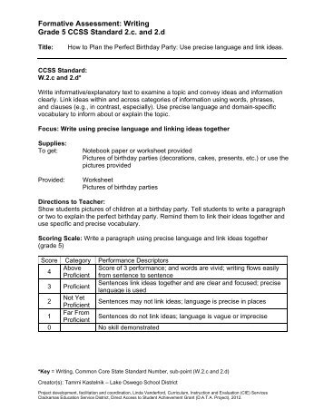 Formative Assessment: Writing Grade 5 CCSS Standard 2.c. and 2.d