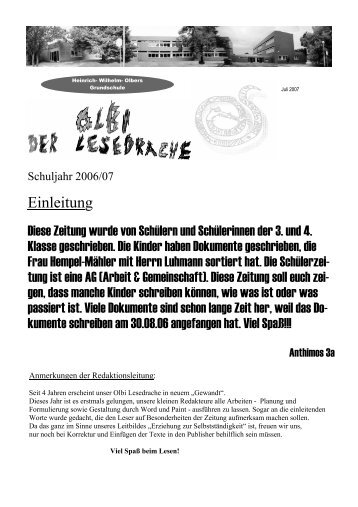 Schülerzeitung Juni 2007 - Heinrich- Wilhelm- Olbers Grundschule