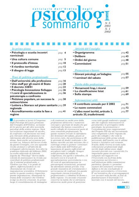 Notiziario n. 5/2001 - Ordine degli Psicologi del Lazio