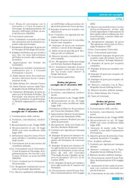 Notiziario n. 5/2001 - Ordine degli Psicologi del Lazio