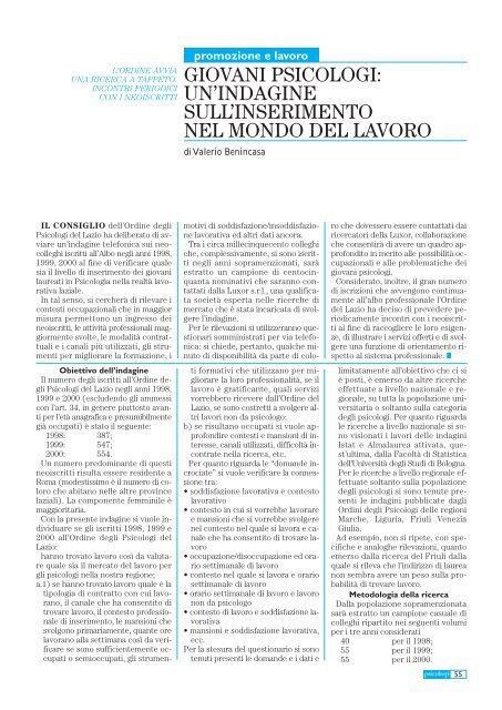 Notiziario n. 5/2001 - Ordine degli Psicologi del Lazio