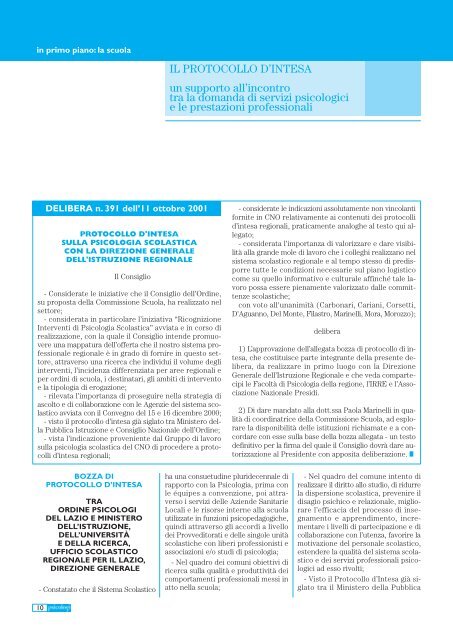 Notiziario n. 5/2001 - Ordine degli Psicologi del Lazio