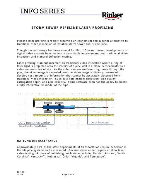 Storm Sewer Pipeline Laser Profiling - Rinker Materials