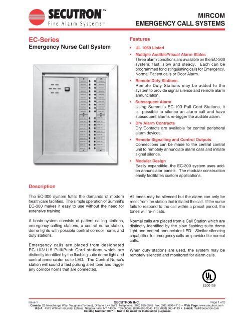 MIRCOM EMERGENCY CALL SYSTEMS EC-Series - Secutron