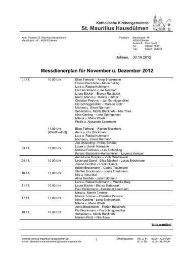 Messdienerplan für November u. Dezember 2012 - St. Mauritius ...