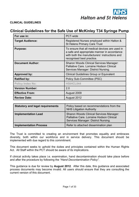 Clinical Guidelines for the Safe Use of McKinley T34 Syringe Pump