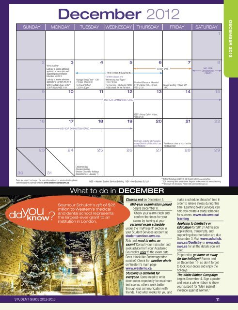 Student Guide - Academic Calendar - University of Western Ontario