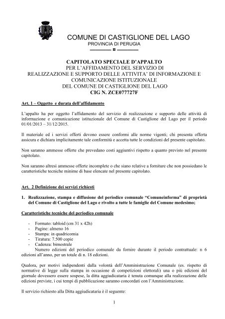 Capitolato speciale.pdf - Comune di Castiglione del Lago