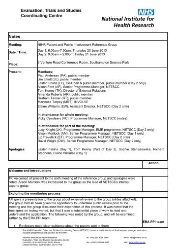 June 2013 Reference Group meeting notes - NETSCC