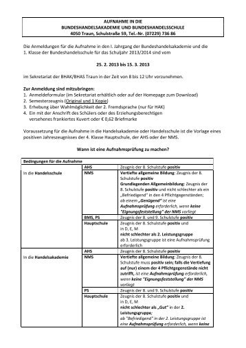 Anmeldegrundformular - HAK/HAS Traun