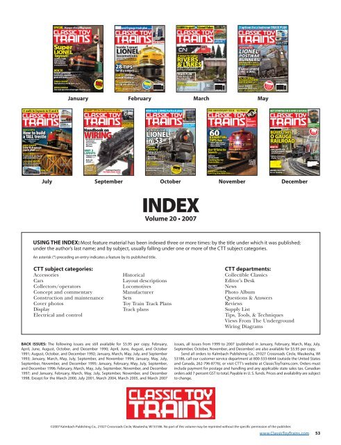 CTT 2007 Index - Classic Toy Trains Magazine