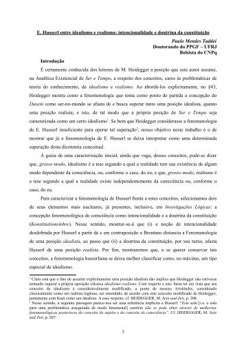 E. Husserl entre idealismo e realismo: intencionalidade e doutrina ...