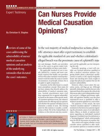 Can Nurses Provide Medical Causation Opinions? - Shumaker ...