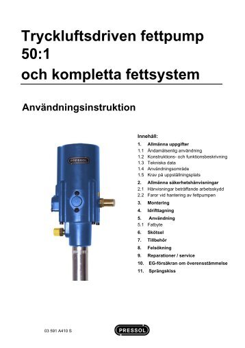 Tryckluftsdriven fettpump 50:1 och kompletta fettsystem - Pressol