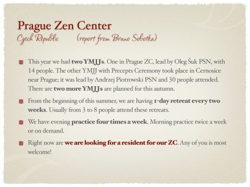 Local Sangha Reports - Kwan Um School of Zen Europe