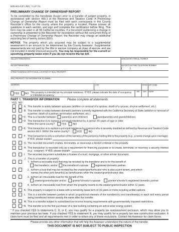 Preliminary Change of Ownership Report (BOE 502-A) - County of ...