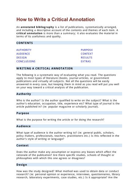 How to Write a Critical Annotation