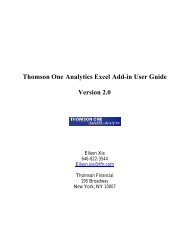 Thomson One Analytics Excel Addin User Guide