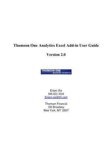 Thomson One Analytics Excel Addin User Guide