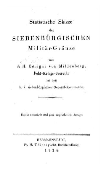 Statistische Skizze SIEBENBÜRGISCHEN Militär-Gränze - EMT