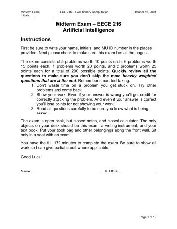 Midterm Exam – EECE 216 Artificial Intelligence Instructions