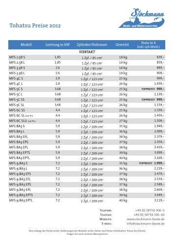 Tohatsu Preise 2012 - Boots- und Motorenservice Stockmann