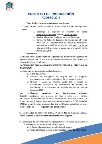 Proceso de inscripciÃ³n - Instituto TecnolÃ³gico de Toluca