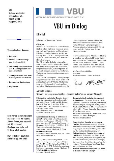 VBUiD 2 - 2012 - VBU Verbund beratender Unternehmer