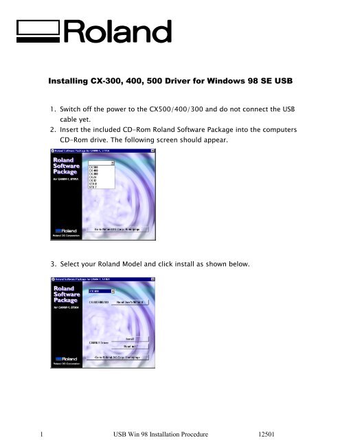 Installing CX-300, 400, 500 Driver for Windows 98 SE USB