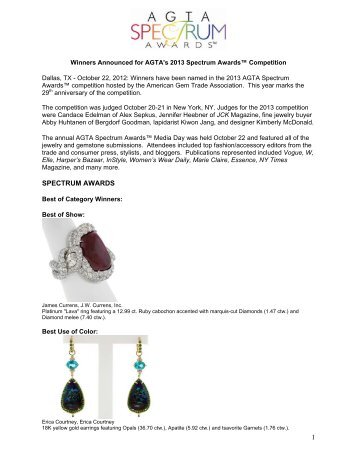 Winners Announced for AGTA's Spectrum Awards Competition