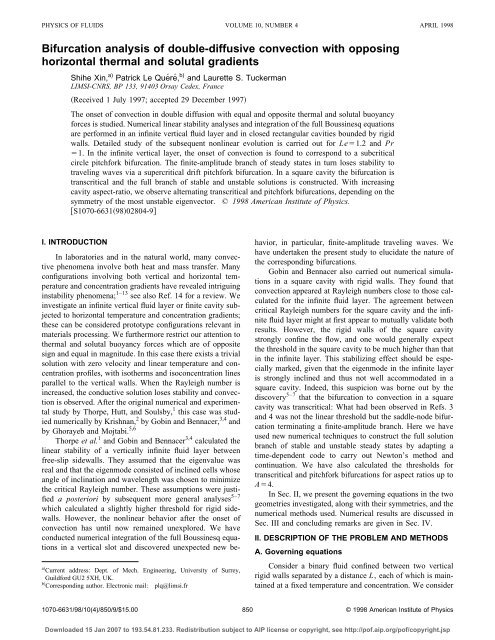 Bifurcation analysis of double-diffusive convection with ... - Limsi