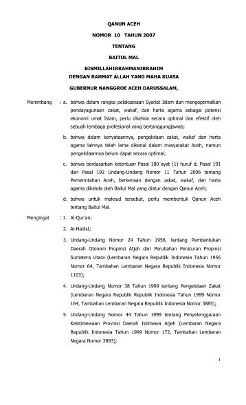 qanun aceh nomor 10 tahun 2007 tentang baitul mal - Badan ...