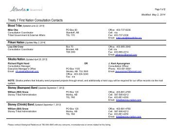 Treaty 7 - First Nation Consultation Contacts - Alberta Aboriginal ...