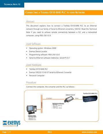 connecting a toshiba ex10-m40 plc to your network - Exemys