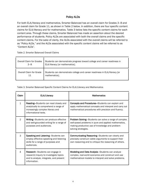 SBAC Achievement Level Descriptors, Grade 4 - ND Curriculum ...