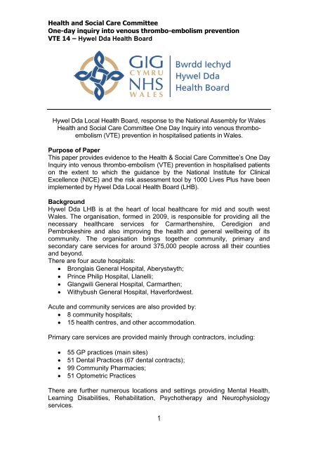 Consultation response: VTE 14 - Hywel Dda Health Board PDF 266 ...