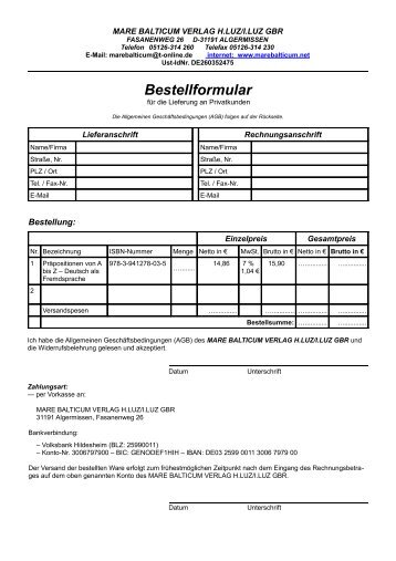 Bestellformular - Deutsche Grammatik Verlag Mare Balticum