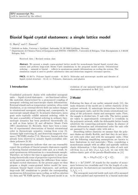 Biaxial liquid crystal elastomers: a simple lattice model - Univerza v ...