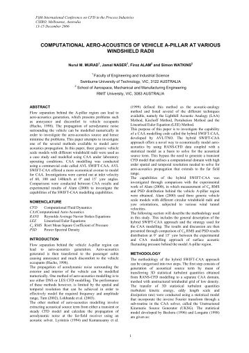 Computational aero-acoustics of vehicle a-pillar at - CFD