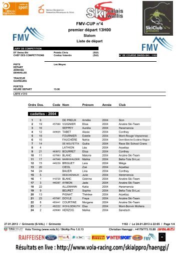 Liste de dÃ©part - data ski-valais