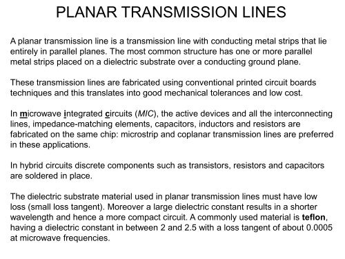 Planar Trans Routing Method PLANAR TRANSMISSION LINES