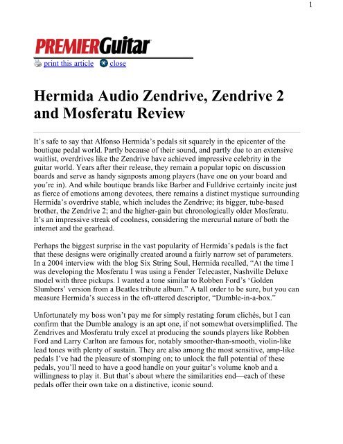 Hermida Audio Zendrive, Zendrive 2 and Mosferatu Review