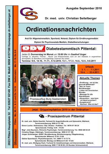 Ordinationsnachrichten September 2010 - Dr. Christian Seitelberger