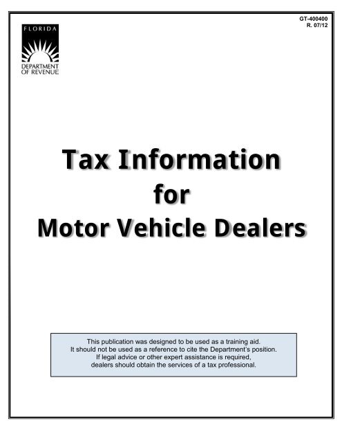 Tax Information For Motor Vehicle Dealers Florida Department Of Tax Information For Motor Vehicle Dealers Florida Department Of