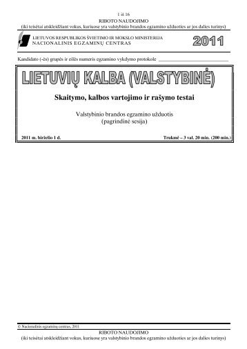 Skaitymo, kalbos vartojimo ir raÅ¡ymo testai - Nacionalinis egzaminÅ³ ...