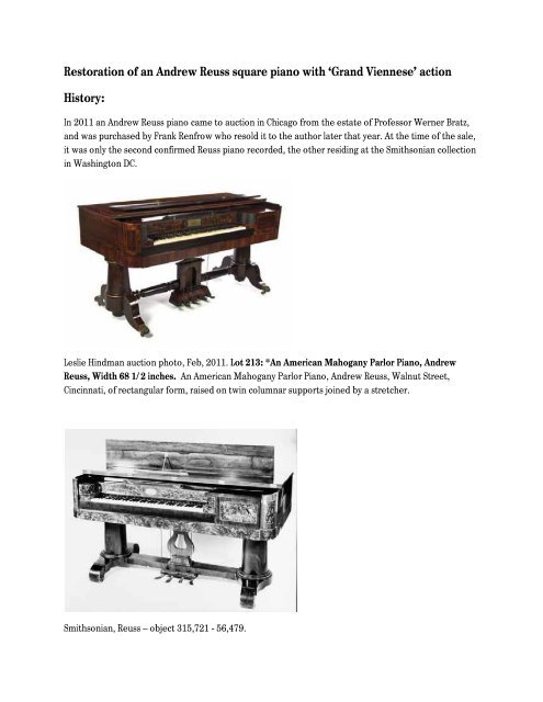 Restoration of an Andrew Reuss square piano with 'Grand Viennese ...