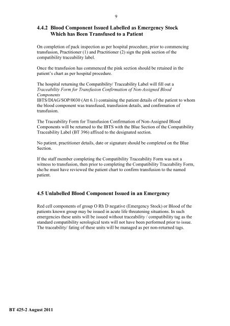 TRACEABILITY USER MANUAL - Irish Blood Transfusion Service